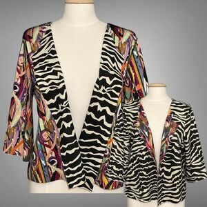 Unique Zebra Open Front Kimono Jacket XL Abstract Art Reversible Layer Cardi